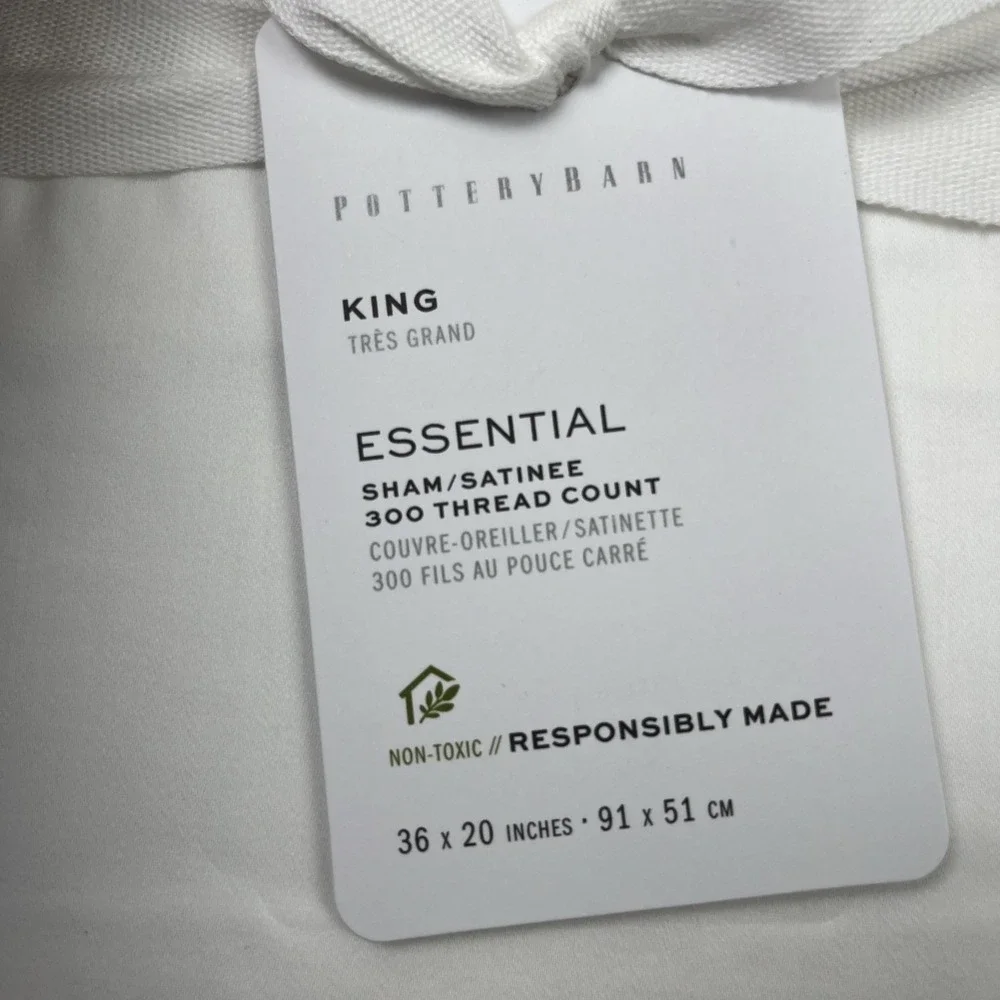 Pottery Barn Essential Pillow Sham King Size White 100%‎ Cotton NEW